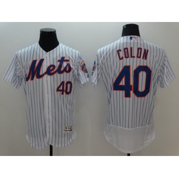 Men's New York Mets #40 Bartolo Colon White Pinstripe 2016 Flexbase Majestic Baseball Jersey