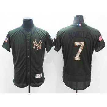 Men's New York Yankees #7 Mickey Mantle Retired Green Salute to Service 2016 Flexbase Majestic Baseball Jersey