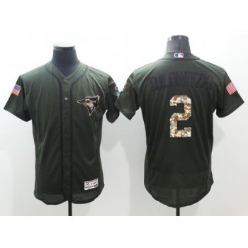 Men's Toronto Blue Jays #2 Troy Tulowitzki Green Salute to Service 2016 Flexbase Majestic Baseball Jersey