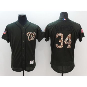 Men's Washington Nationals #34 Bryce Harper Green Salute to Service 2016 Flexbase Majestic Baseball Jersey