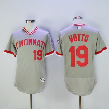 Men's Cincinnati Reds #19 Joey Votto Gray Pullover 2016 Flexbase Majestic Baseball Jersey