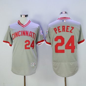 Men's Cincinnati Reds #24 Tony Perez Retired Gray Pullover 2016 Flexbase Majestic Baseball Jersey