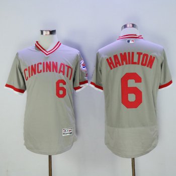 Men's Cincinnati Reds #6 Billy Hamilton Gray Pullover 2016 Flexbase Majestic Baseball Jersey