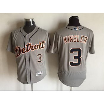 Men's Detroit Tigers #3 Ian Kinsler Gray Road 2016 Flexbase Majestic Baseball Jersey