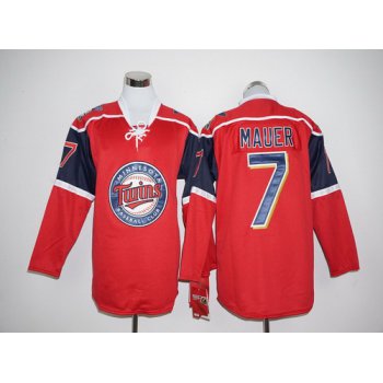 Men's Minnesota Twins #7 Joe Mauer Red Long Sleeve Baseball Jersey