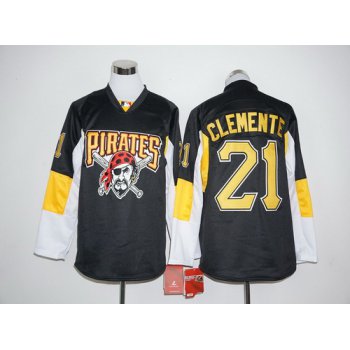 Men's Pittsburgh Pirates #21 Roberto Clemente Retired Black Long Sleeve Baseball Jersey