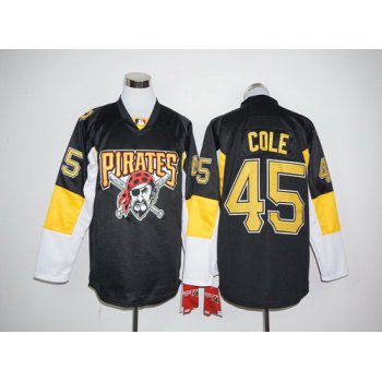 Men's Pittsburgh Pirates #45 Gerrit Cole Black Long Sleeve Baseball Jersey