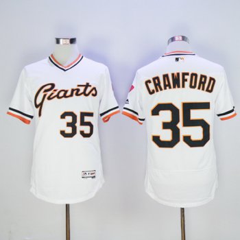 Men's San Francisco Giants #35 Brandon Crawford White Pullover 2016 Flexbase Majestic Baseball Jersey