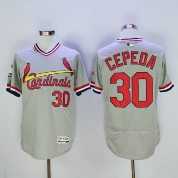 Men's St. Louis Cardinals #30 Orlando Cepeda Retired Gray Pullover 2016 Flexbase Majestic Baseball Jersey