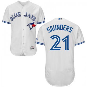 Men's Toronto Blue Jays #21 Michael Saunders White Home 2016 Flexbase Majestic Baseball Jersey