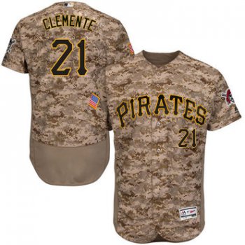 Men's Pittsburgh Pirates #21 Roberto Clemente Retired Camo Collection 2016 Flexbase Majestic Baseball Jersey