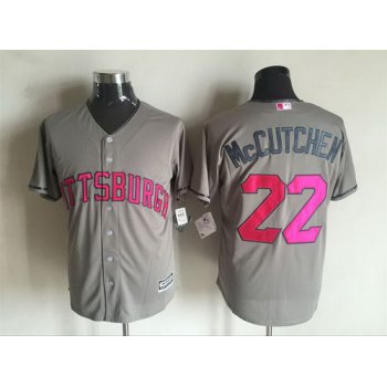 Men's Pittsburgh Pirates #22 Andrew McCutchen Gray With Pink 2016 Mother's Day Baseball Cool Base Jersey