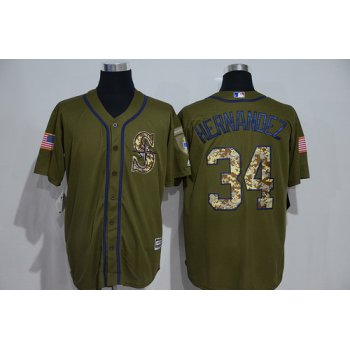 Men's Seattle Mariners #34 Felix Hernandez Green Salute to Service Majestic Baseball Jersey