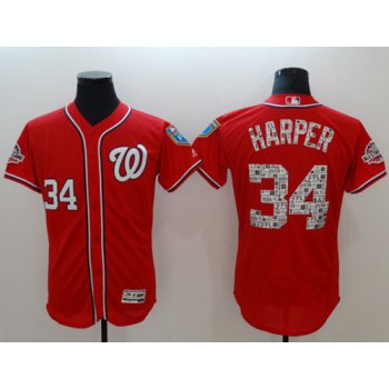 Men's Washington Nationals #34 Bryce Harper Red 2018 Spring Training Authentic Flex Base Stitched MLB Jersey