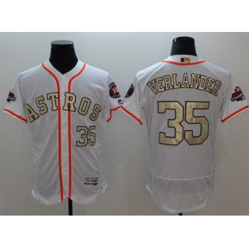 Houston Astros #35 Justin Verlander White FlexBase Authentic 2017 World Series Champions Gold Program Stitched Baseball Jersey