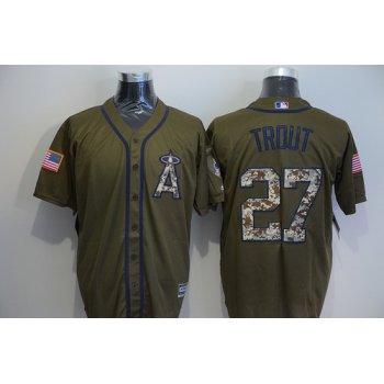 Men's LA Angels of Anaheim #27 Mike Trout Green Salute to Service Majestic Baseball Jersey