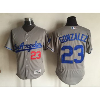 Men's Los Angeles Dodgers #23 Adrian Gonzalez Gray Road 2016 Flexbase Majestic Baseball Jersey