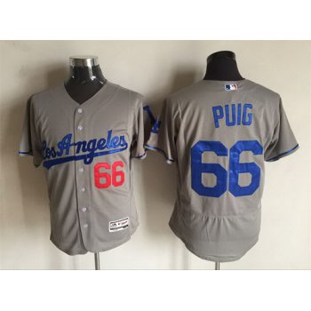 Men's Los Angeles Dodgers #66 Yasiel Puig Gray Road 2016 Flexbase Majestic Baseball Jersey