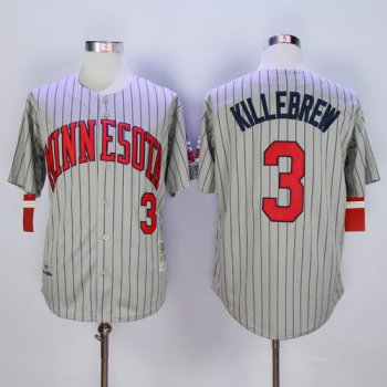 Men's Minnesota Twins #3 Harmon Killebrew Retired 1987 Gray Pinstirpe Mitchell & Ness Throwback Jersey