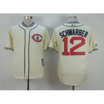 Men's Chicago Cubs #12 Kyle Schwarber Cream 1929 Majestic Cooperstown Collection Throwback Jersey