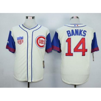 Men's Chicago Cubs #14 Ernie Banks Retired Cream 1942 Majestic Cooperstown Collection Throwback Jersey