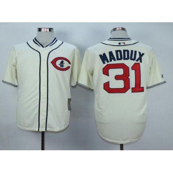 Men's Chicago Cubs #31 Greg Maddux Retired Cream 1929 Majestic Cooperstown Collection Throwback Jersey