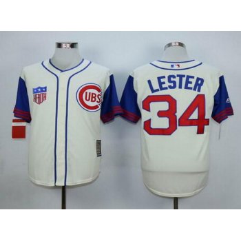 Men's Chicago Cubs #34 Jon Lester Cream 1942 Majestic Cooperstown Collection Throwback Jersey