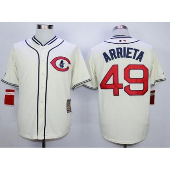 Men's Chicago Cubs #49 Jake Arrieta Cream 1929 Majestic Cooperstown Collection Throwback Jersey