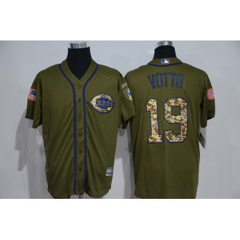 Men's Cincinnati Reds #19 Joey Votto Green Salute to Service Majestic Baseball Jersey