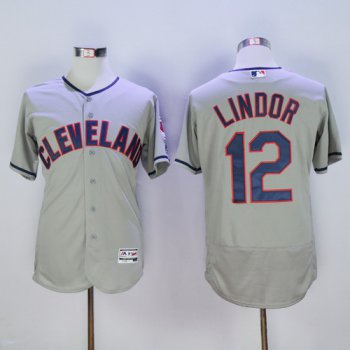 Men's Cleveland Indians #12 Francisco Lindor Gray Road 2016 Flexbase Majestic Baseball Jersey