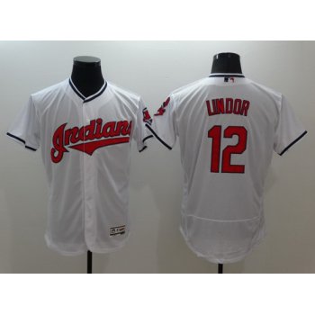 Men's Cleveland Indians #12 Francisco Lindor White Home 2016 Flexbase Majestic Baseball Jersey