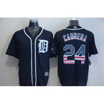 Men's Detroit Tigers #24 Miguel Cabrera Navy Blue USA Flag Fashion MLB Baseball Jersey