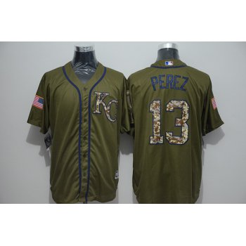 Men's Kansas City Royals #13 Salvador Perez Green Salute to Service Majestic Baseball Jersey