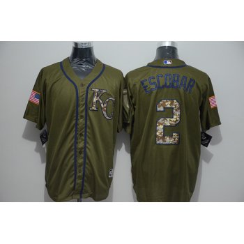 Men's Kansas City Royals #2 Alcides Escobar Green Salute to Service Majestic Baseball Jersey