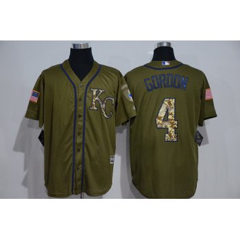 Men's Kansas City Royals #4 Alex Gordon Green Salute to Service Majestic Baseball Jersey