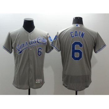 Men's Kansas City Royals #6 Lorenzo Cain Gray Road 2016 Flexbase Majestic Baseball Jersey