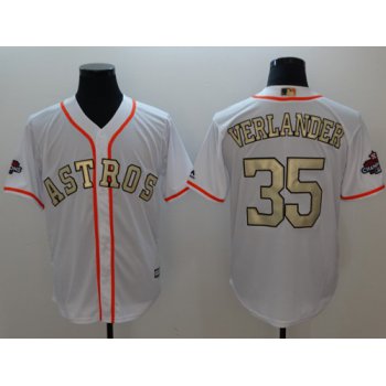 Houston Astros #35 Justin Verlander White 2017 World Series Champions Gold Program Cool Base Stitched Baseball Jersey