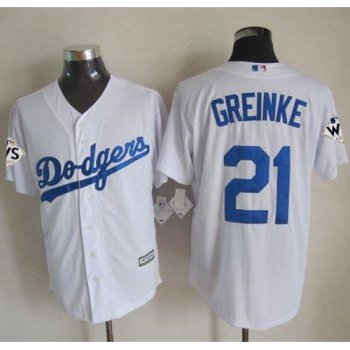 Men's Los Angeles Dodgers #21 Zack Greinke White New Cool Base 2017 World Series Bound Stitched MLB Jersey