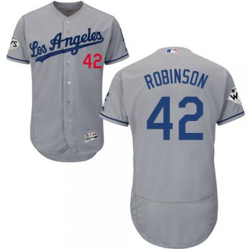 Men's Los Angeles Dodgers #42 Jackie Robinson Grey Flexbase Authentic Collection 2017 World Series Bound Stitched MLB Jersey