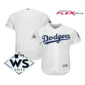 Men's Los Angeles Dodgers Majestic White 2017 World Series Patch Flex Base Team Jersey