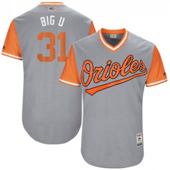 Men's Baltimore Orioles Ubaldo Jimenez Big U Majestic Gray 2017 Players Weekend Authentic Jersey