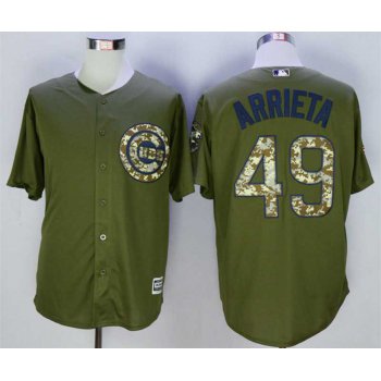 Men's Chicago Cubs #49 Jake Arrieta Olive Green New Cool Base Jersey