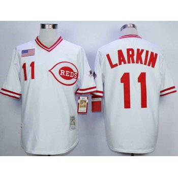 Men's Cincinnati Reds #11 Barry Larkin White 1990 Throwback Jersey