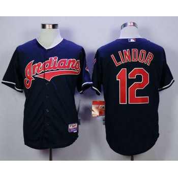 Men's Cleveland Indians #12 Francisco Lindor Blue Cool Base Jersey