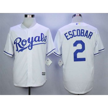 Men's Kansas City Royals #2 Alcides Escobar White New Cool Base Jersey