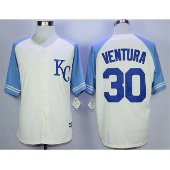 Men's Kansas City Royals #30 Yordano Ventura Cream New Cool Base Jersey