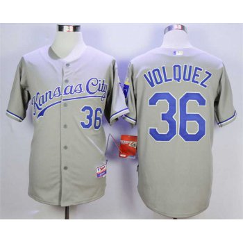 Men's Kansas City Royals #36 Edinson Volquez Grey Cool Base Jersey