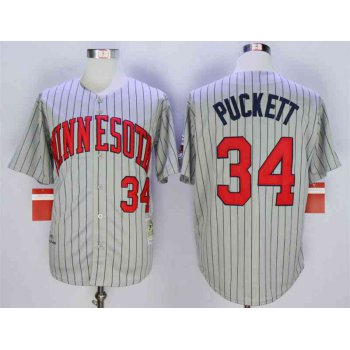 Men's Minnesota Twins #34 Kirby Puckett Grey 1987 Throwback Jersey