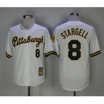 Men's Pittsburgh Pirates #8 Willie Stargell White Button 1987 Throwback Stitched MLB Mitchell & Ness Jersey