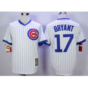 Men's Chicago Cubs #17 Kris Bryant White Throwback Jersey